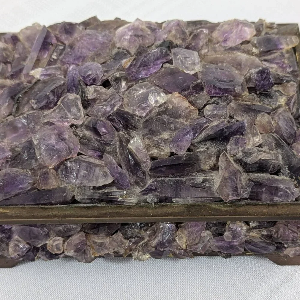 Antique purple amethyst & brass cedar-lined keepsake box